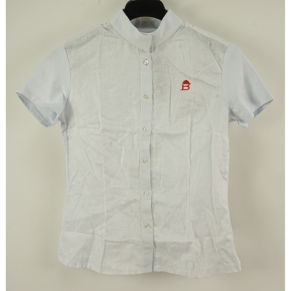 New Casa Borrell 100% Linen Panama Red Logo Equestrian Button Up Top Women Large - Picture 1 of 8